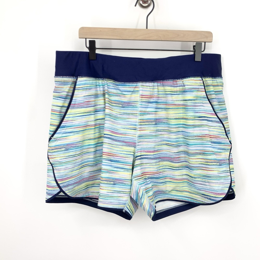 Lands End Women Size 16 Shorts Bathing Suit Bottoms Liner Blue Print Swim Board